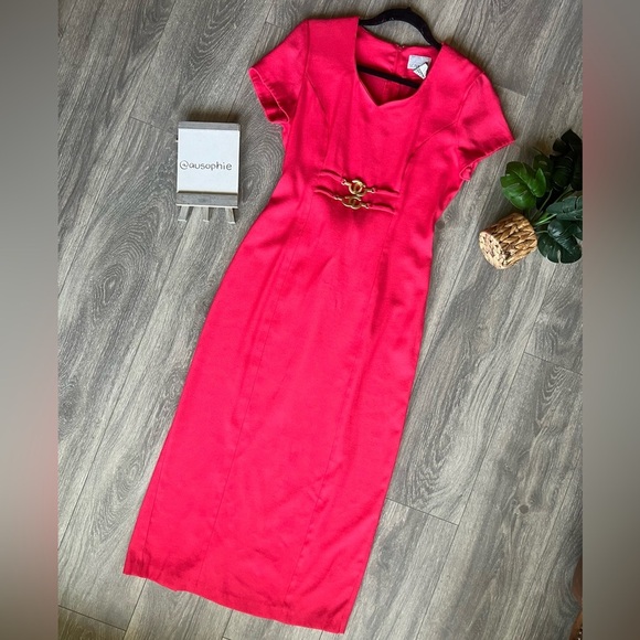 Vintage Scarlett midi dress with elegant waist detailing and back cinch Vtg 9/10 - Picture 1 of 10